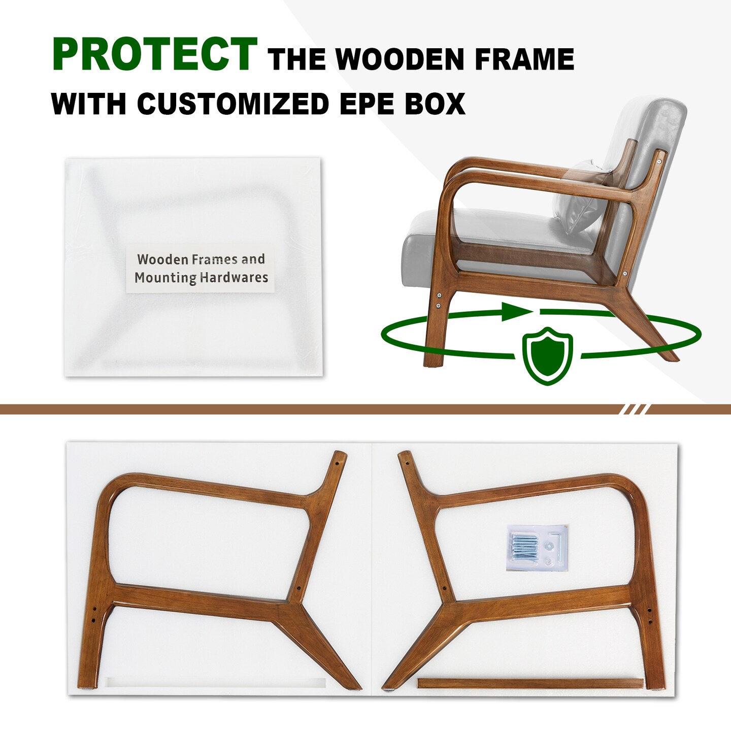 Set of 2 30.75"H Mid-Century Modern PU Leather Armchair Accent Chairs with Pillow