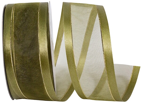 Sheer Satin Edge Metallic Ribbon --- 1-1/2 inch x 25 yards --- Willow Green Color