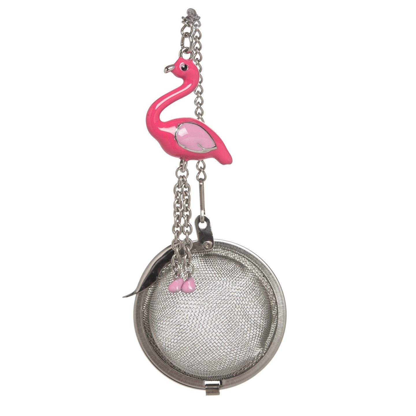 7.5&#x22; Long Decorative Pink Flamingo Charm Stainless Steel Loose Leaf Tea Stainer Ball Infuser