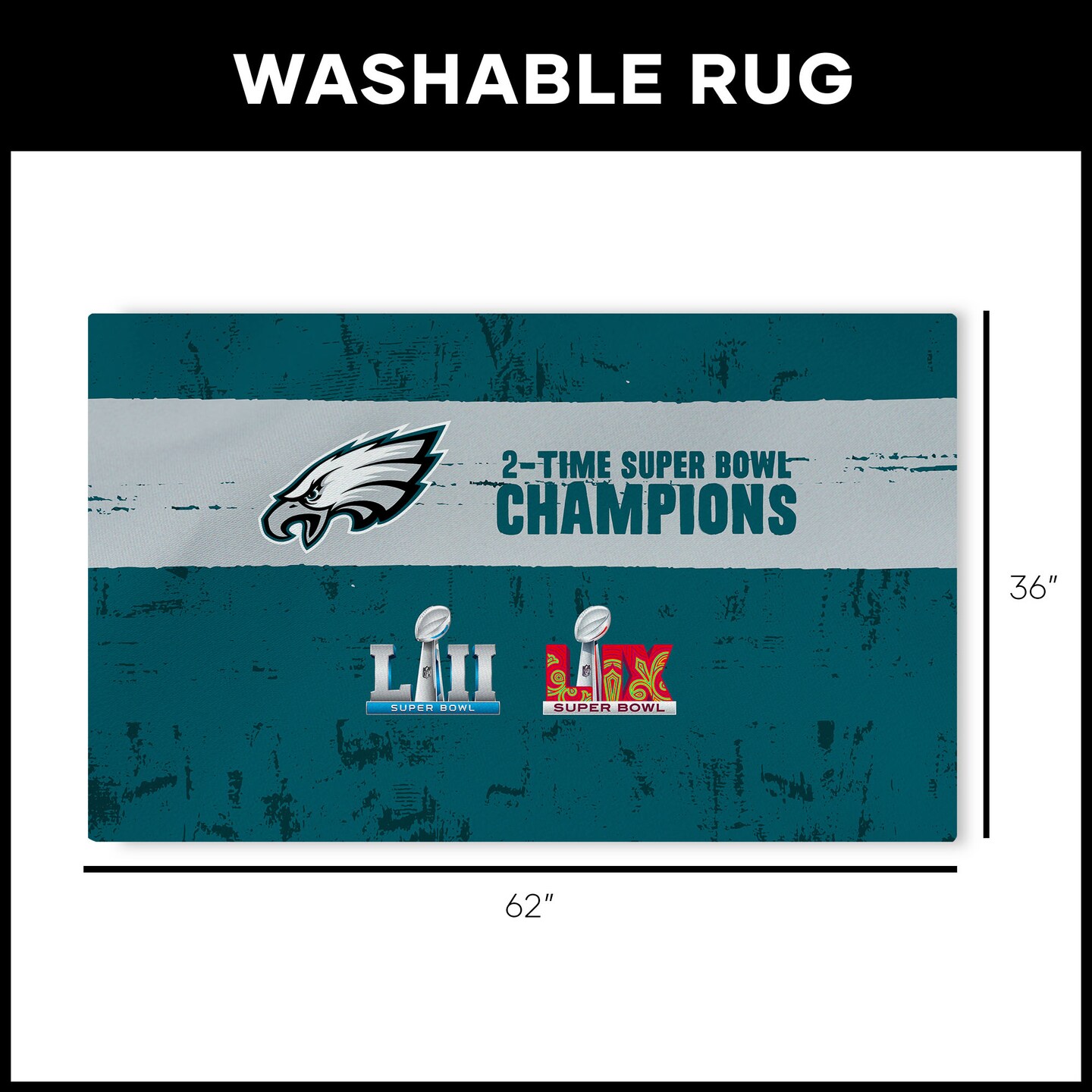 NFL Philadelphia Eagles 2025 Super Bowl LIX Multi Champ Tradition Washable Rug 36X62 Inches