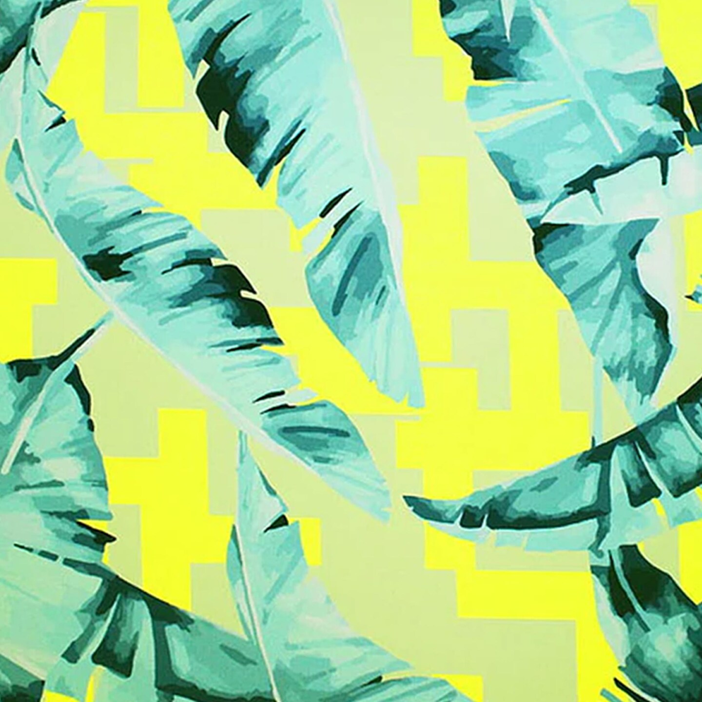 Banana Leaves on Tetris Printed Spandex Fabric