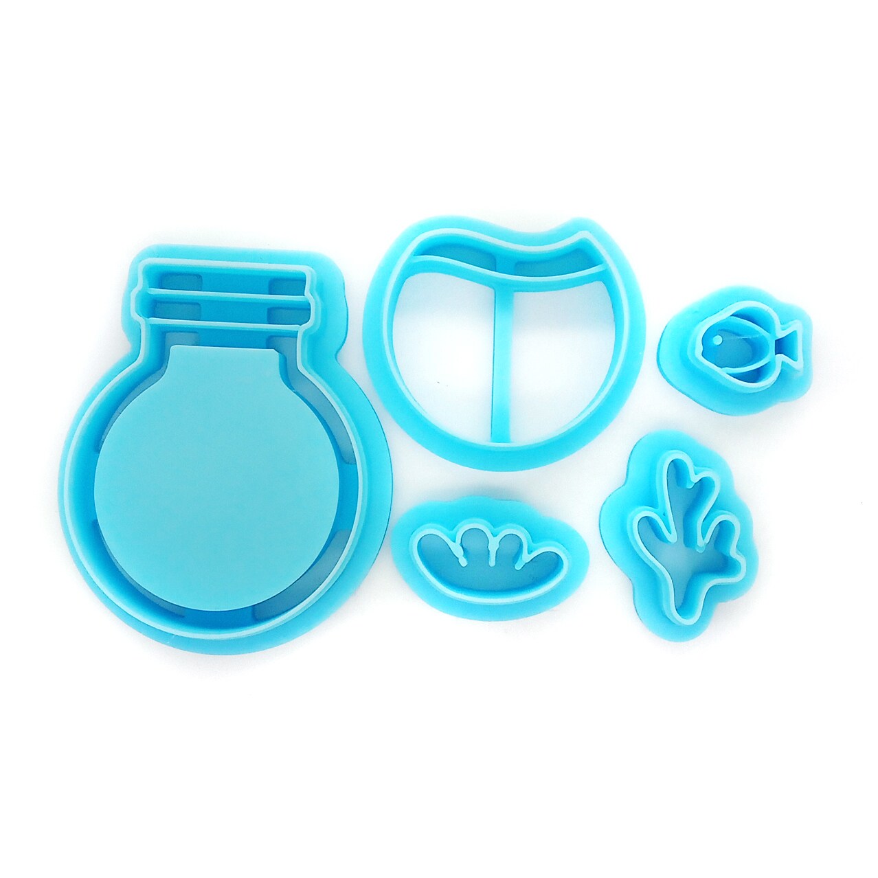 Cute Aquarium Bottle Clay Cutters, 5 pc, Tiny Fish Tank Set, Adorabilities
