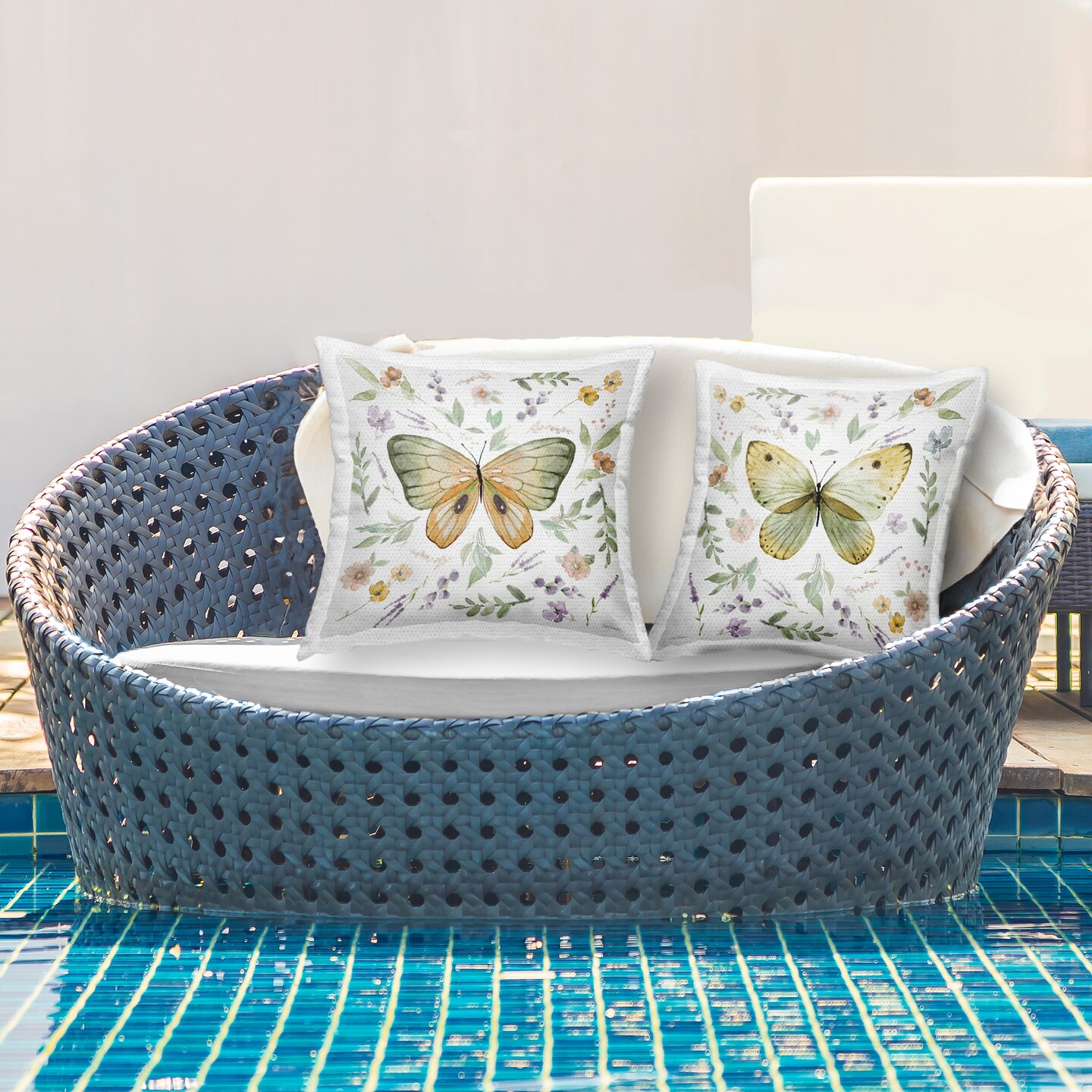 Organic Nature & Butterflies 2 PC Outdoor Printed Pillow Set Design by Carol Robinson, 18 x 7 x 18