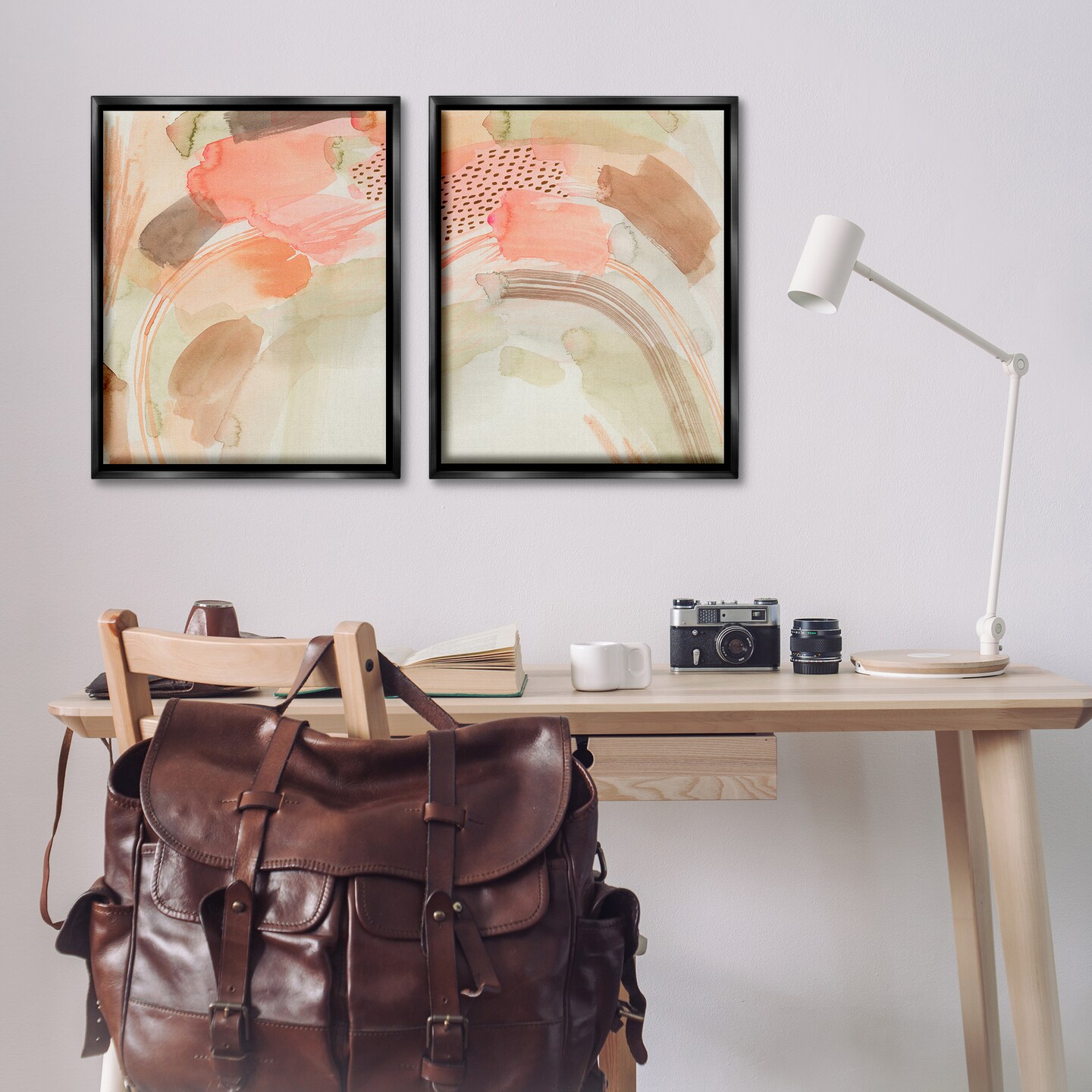 Stupell Industries Pink Peach Abstract Watercolor 2 pc Framed Floater Canvas Wall Art Set Design by Grace Popp