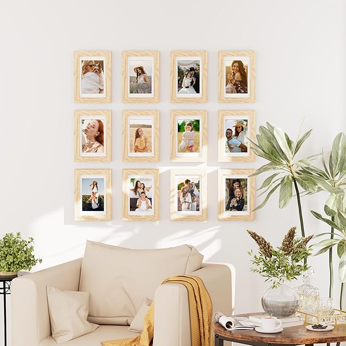 4x6 Picture Frame Set of 10, Display Photos 3.5x5 with Mat or 4x6 Unmatted for Picture Frames Collage Wall Decor, Natural