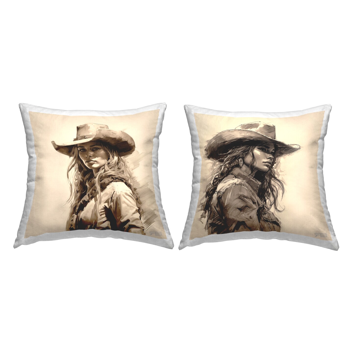 Cowgirl Beauty Portraits 2 PC Decorative Printed Throw Pillow Set Design by RB, 18 x 7 x 18