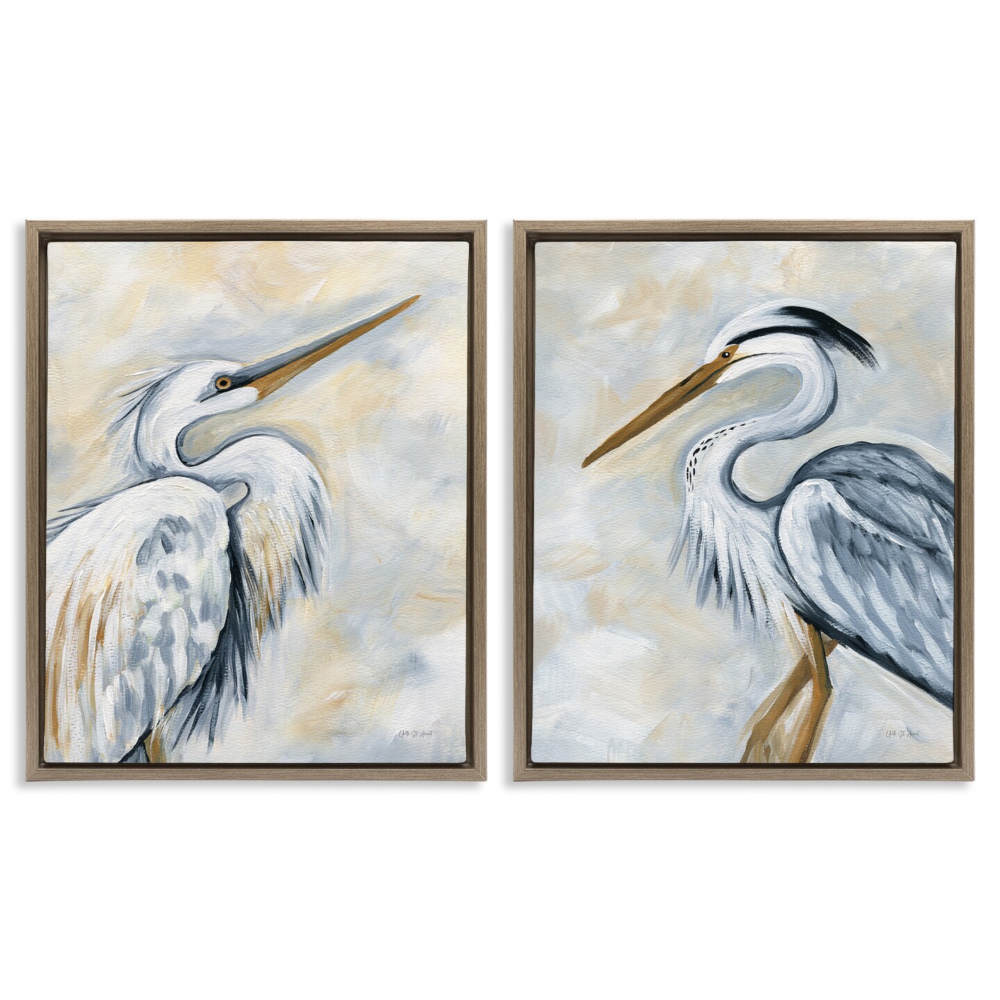 Stupell Industries White Egret Blue Heron 2 pc Framed Floater Canvas Wall Art Set Design by Yvette St. Amant