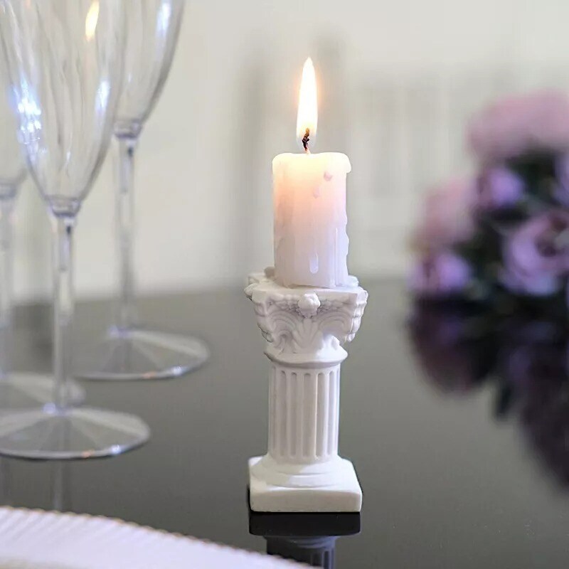 6 White Resin Mini Roman Column Taper CANDLE HOLDERS Set Party Events Supplies