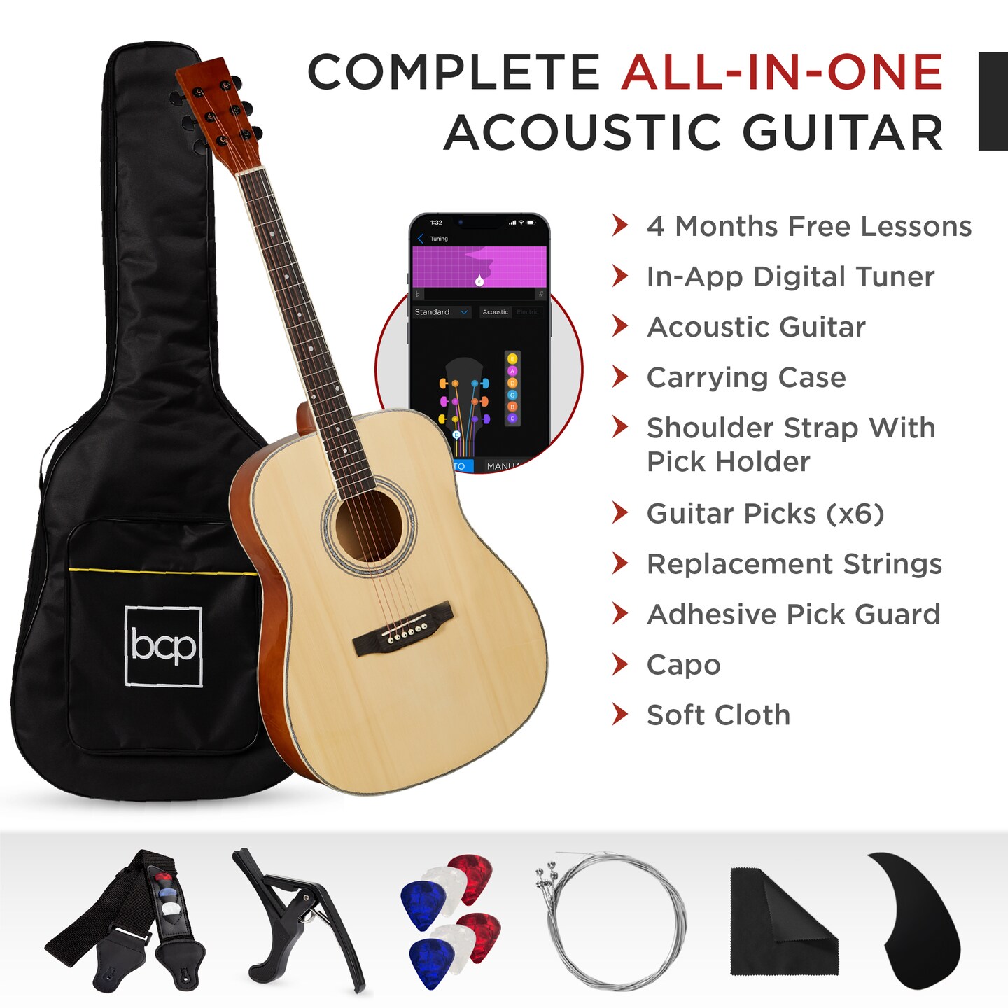Best Choice Products 41in Full Size All-Wood Acoustic Guitar Starter Kit w/ Gig Bag, Pick, Strap, Rag