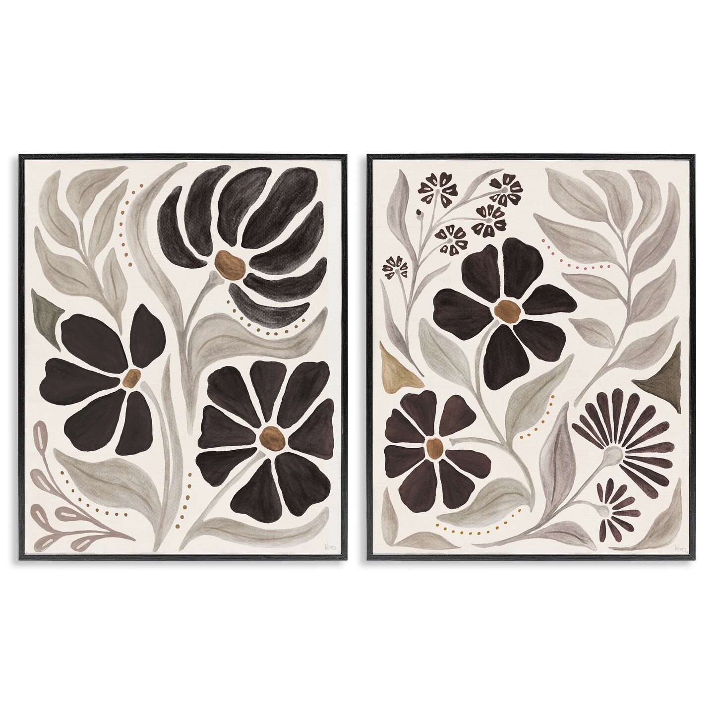 Stupell Industries Modern Neutral Petals 2 pc Framed Giclee Wall Art Set Design by Veronique Charron