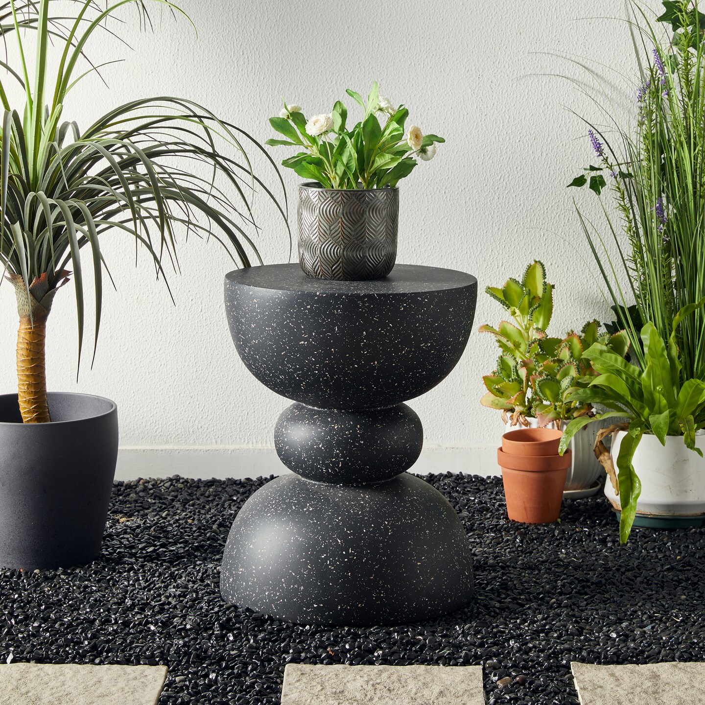 Set of 2 17.25"H Multi-functional MGO Faux Terrazzo Garden Stool or Planter Stand or Accent Table