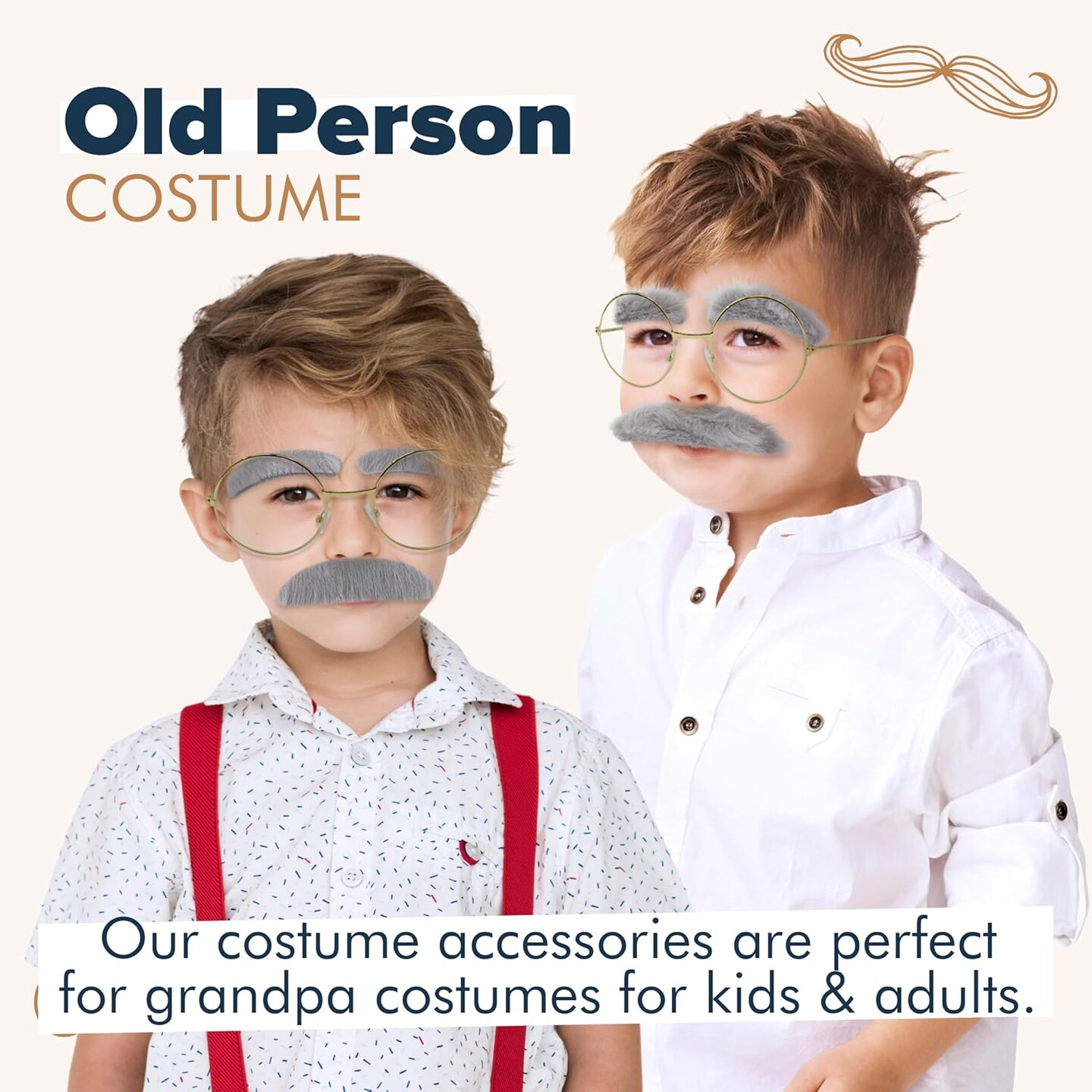 4E&#x27;s Novelty Old Man Costume for Boys - Stick on Mustache, Eyebrows and Glasses - 100 Day of School Old Man Costume, Grandpa Costume Accessory Kit