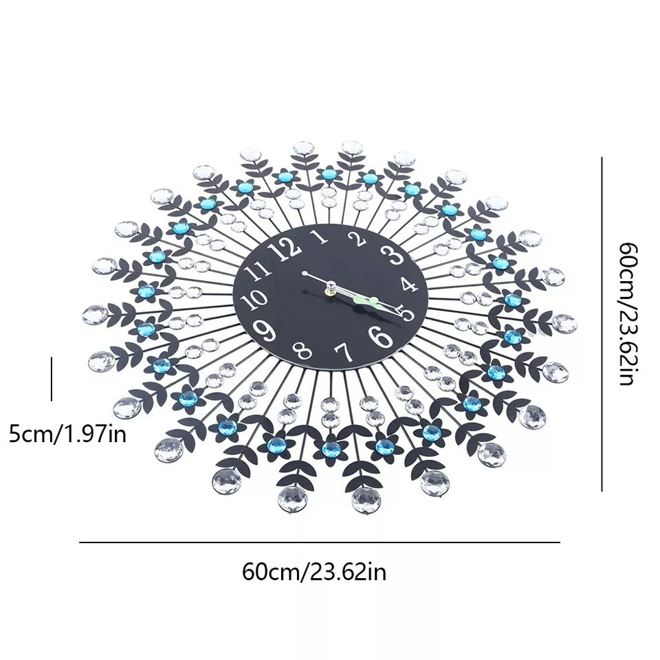 Large 3D Crystal Round Wall Clock Non Ticking Silencer Quartz Movement Clock