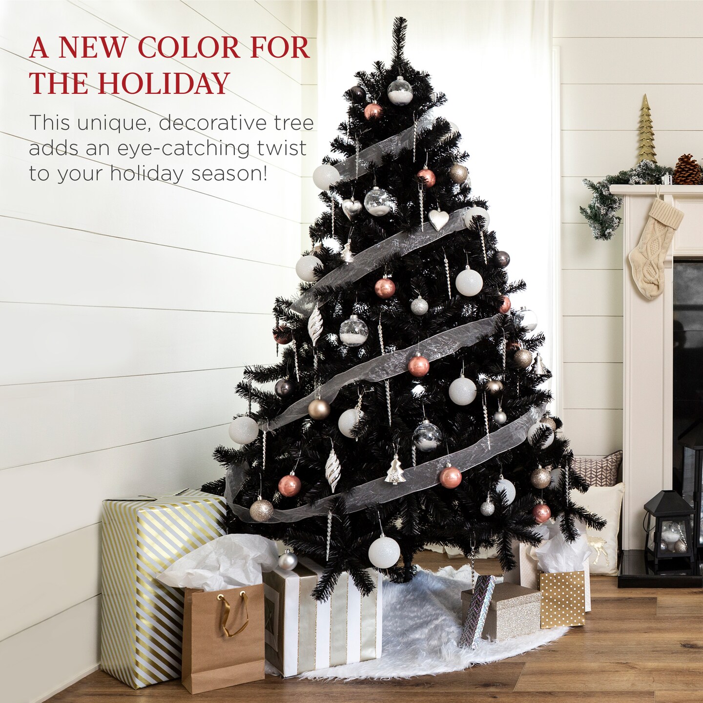 Best Choice Products Pre-Lit Black Christmas Tree, Artificial Holiday Decoration w/ Branch Tips, Incandescent Lights