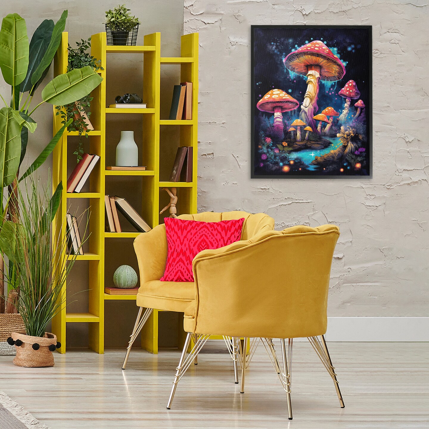 Stupell Industries Psychedelic Mushroom Scene Framed Giclee Wall Art Design by Nina Blue