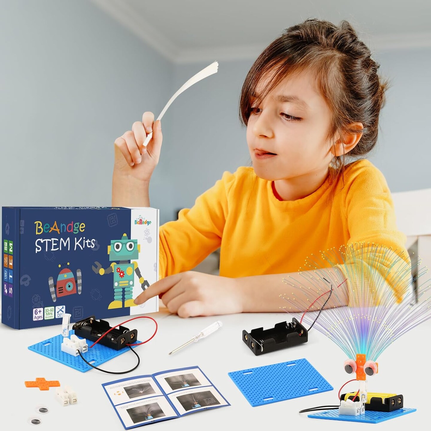 7 Set Bulk STEM Kit Individual Craft Kits for Kids, Science Projects Crafts Group Activity, Light Experiments Circuit Toys, Fun Fiber Optic STEAM Activities for Boys Girls Ages 6-8 8-12 6 8 10 Year