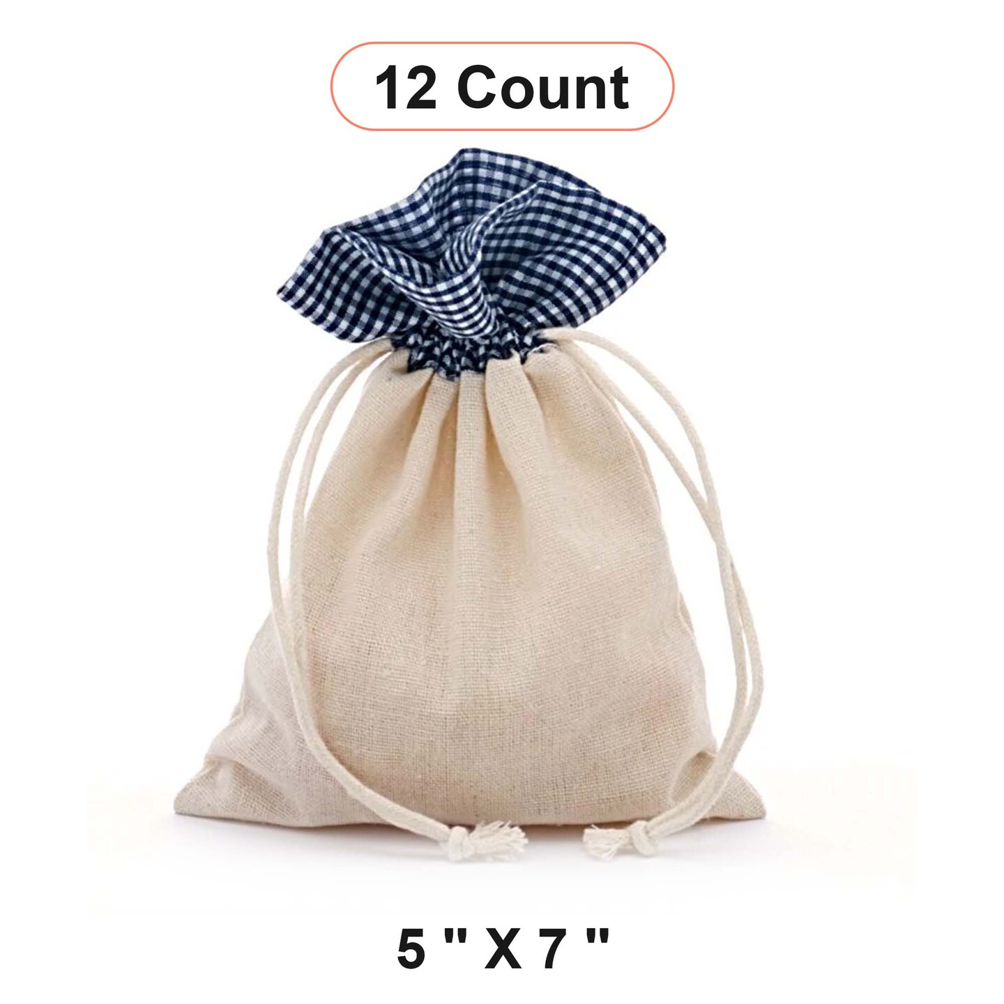 Gingham Drawstring Cotton Bags 5&#x22;x7&#x22; Perfect for Parties
