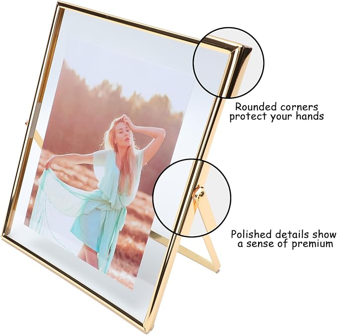 Gold Floating Frame (8&#x22;&#xD7;10&#x22;, 2 Set), For Picture 7x9, 6x8, 5x7, Tabletop Shelf Photo Frames, Classy for Valentine&#x27;s Day, Wedding or Birthday