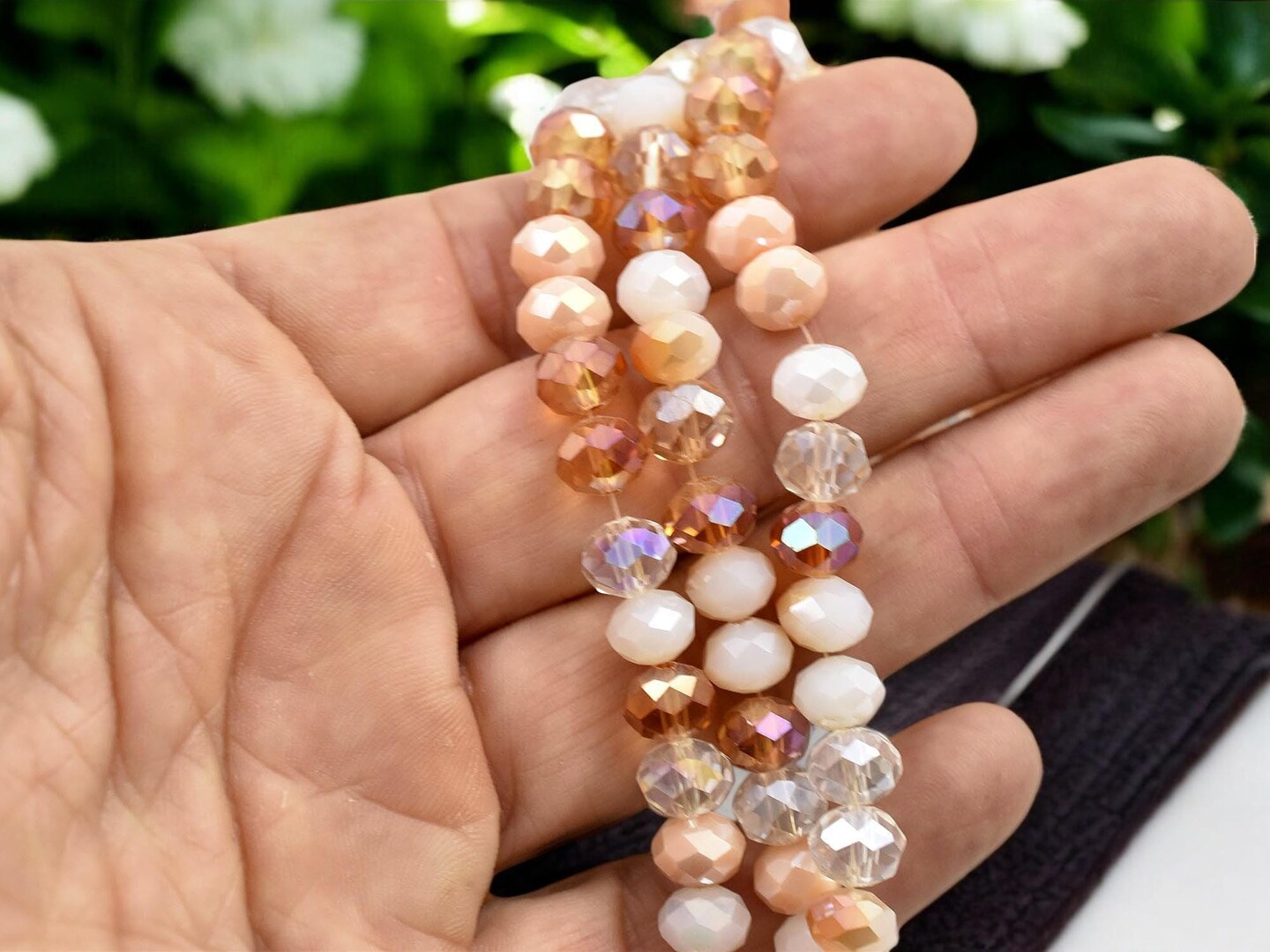 6x8mm Mixed Peach Electroplated Glass Faceted Rondelle Beads (16" Strand)