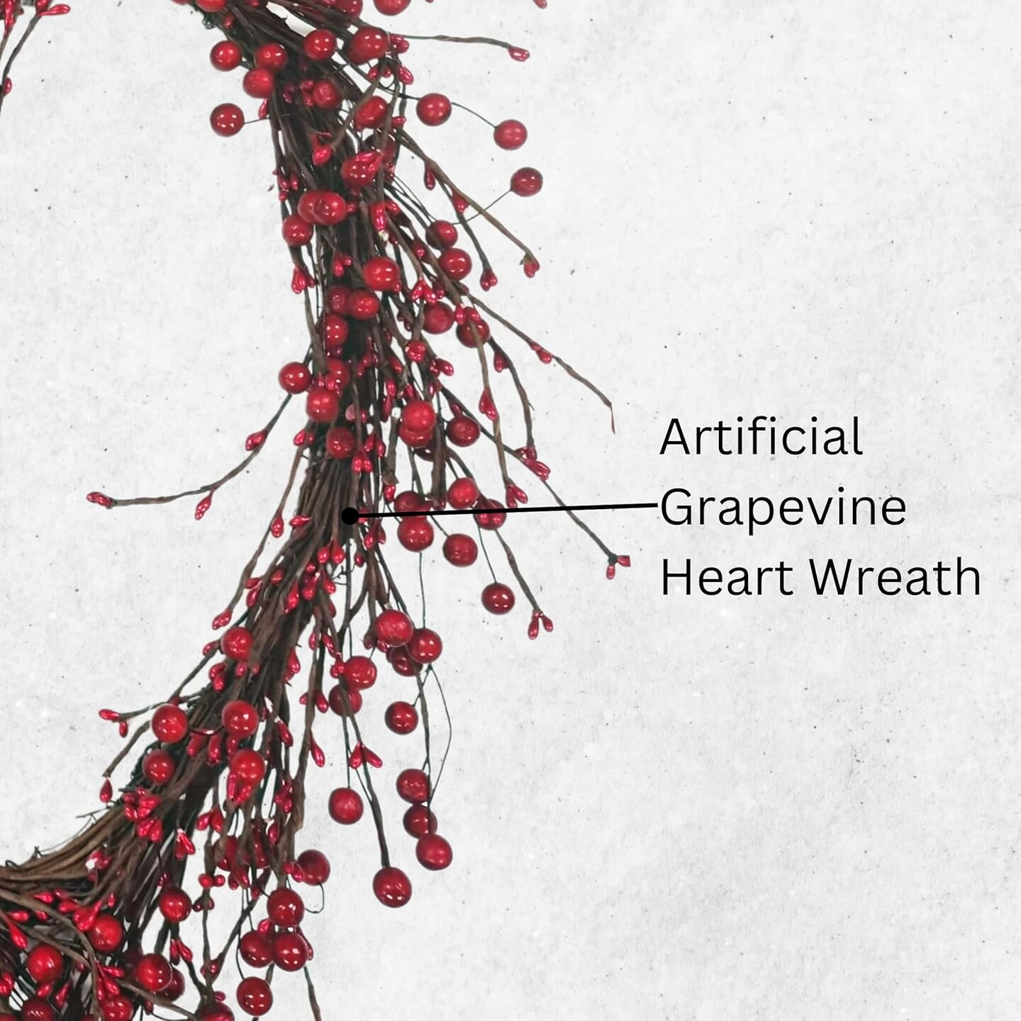 4E's Novelty Valentine’s Day Wreath 15" – Heart-Shaped Grapevine Wreath with Red Berries, Rustic Indoor Outdoor Valentine Decorations for Front Door, Wall or Mantel