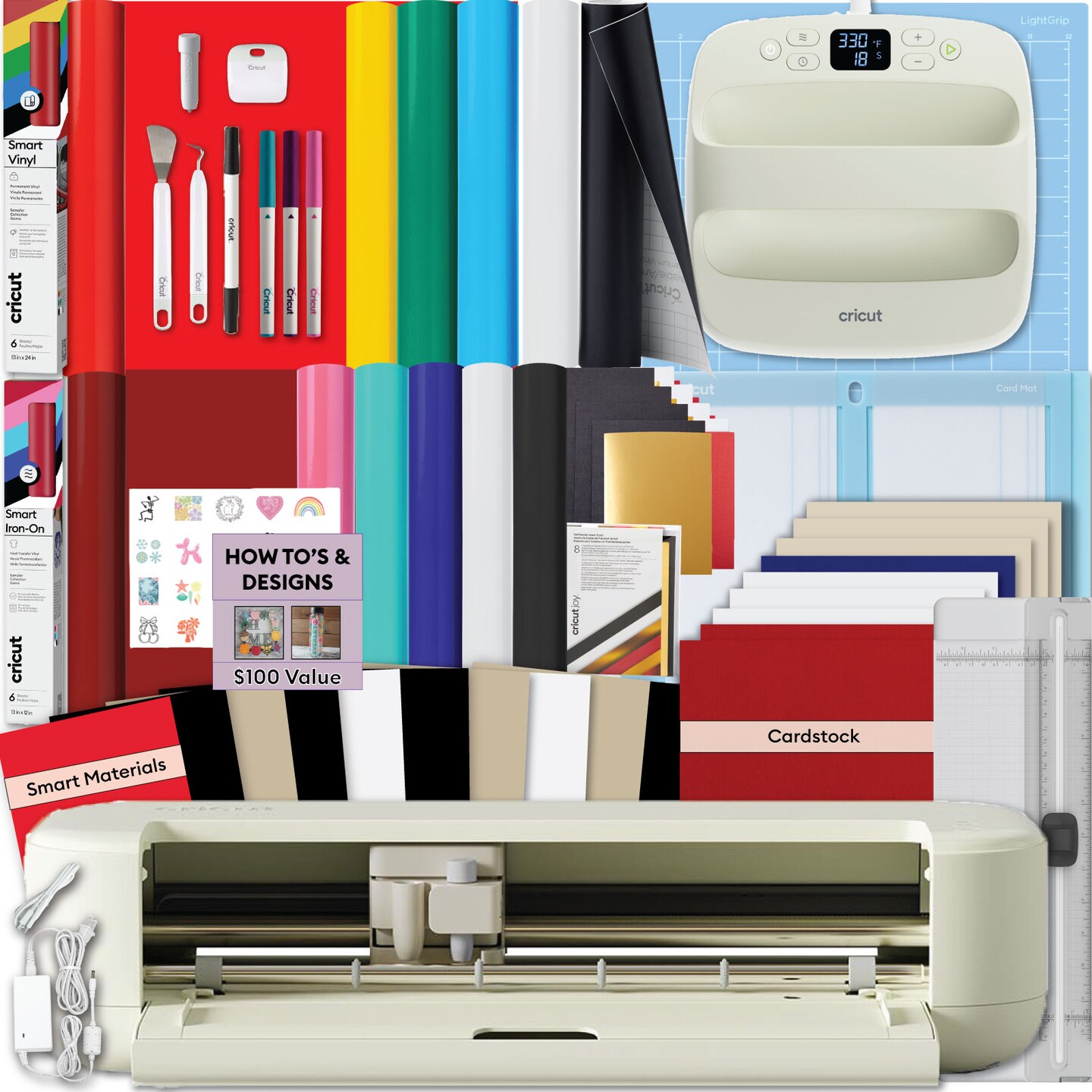 Cricut Explore 5 Machine Essentials Bundle with EasyPress 9x9, Rainbow Smart Vinyl & Iron-On - DIY Cutting Machine for Vinyl, HTV, T-Shirts & Decor