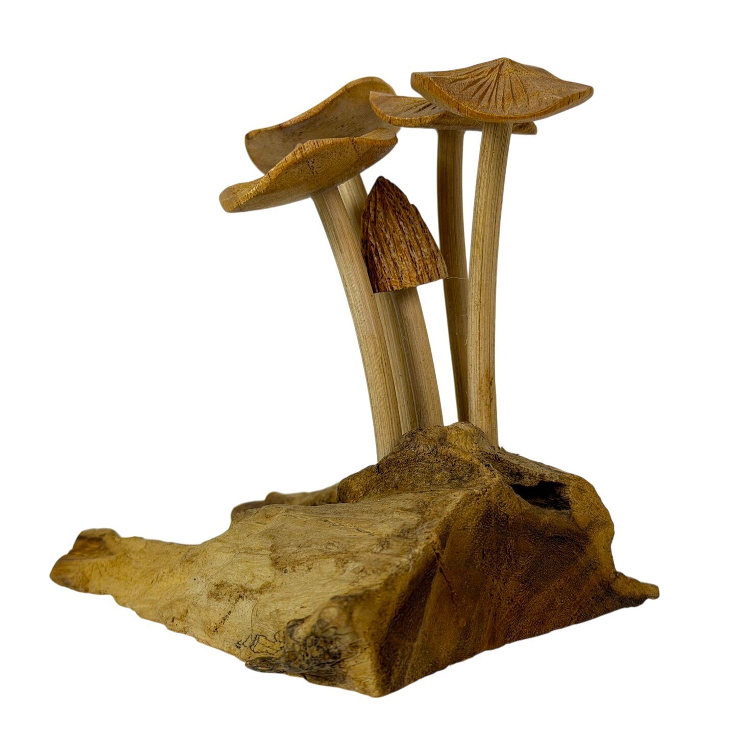 Wood Mushroom Sculpture Natural Tabletop Figurine Root Base Decor