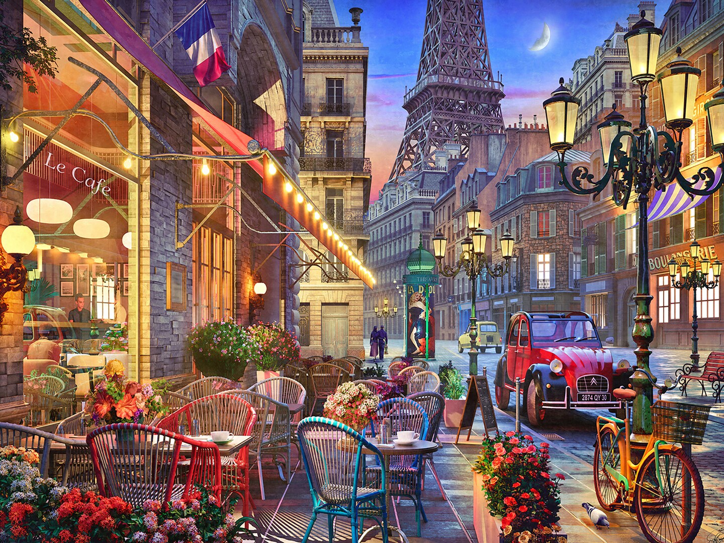 Paris Twilight Jigsaw Puzzle - 500 Piece Puzzles for Adults, Eiffel Tower Puzzle, Paris Cafe with Vivid Colors, Intricate Design, Precision Cutting, Recycled Materials, from VCC