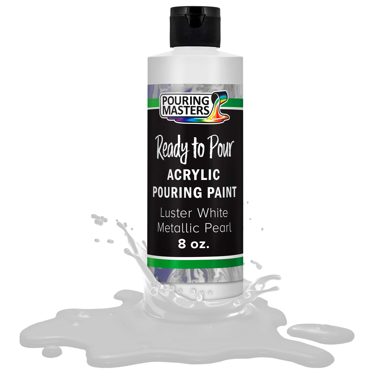 Pouring Masters Luster White Metallic Pearl Ready to Pour Acrylic Pouring Paint - Premium 8-Ounce Pre-Mixed Fluid Acrylic Paint - Fluid Art Supplies for Canvas, Wood, Paper, Tile & Rocks