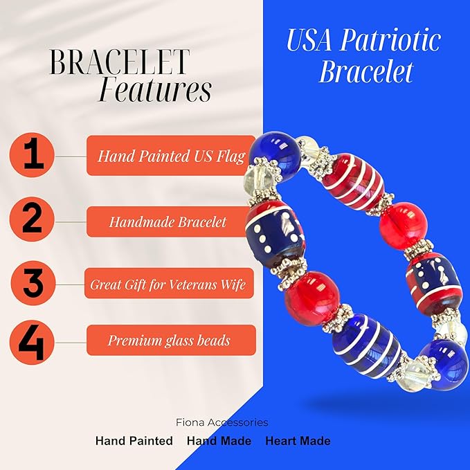 USA Red, White & Blue Beaded Bracelet for Women – Americana 4th of July Jewelry, Gift for Her, 1 Pc