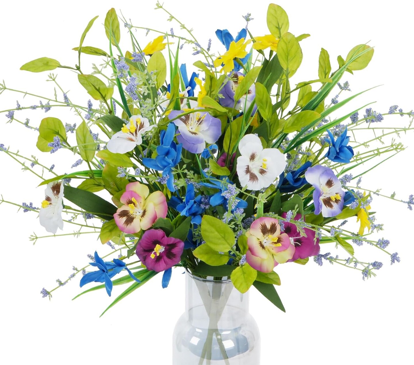 3 Bundles Artificial Spring Flowers Fake Wildflowers Pansy Flowers Silk Flowers with Stems Colorful Spring Floral Arrangements for Home Kitchen Garden Table Centerpieces Easter Decor