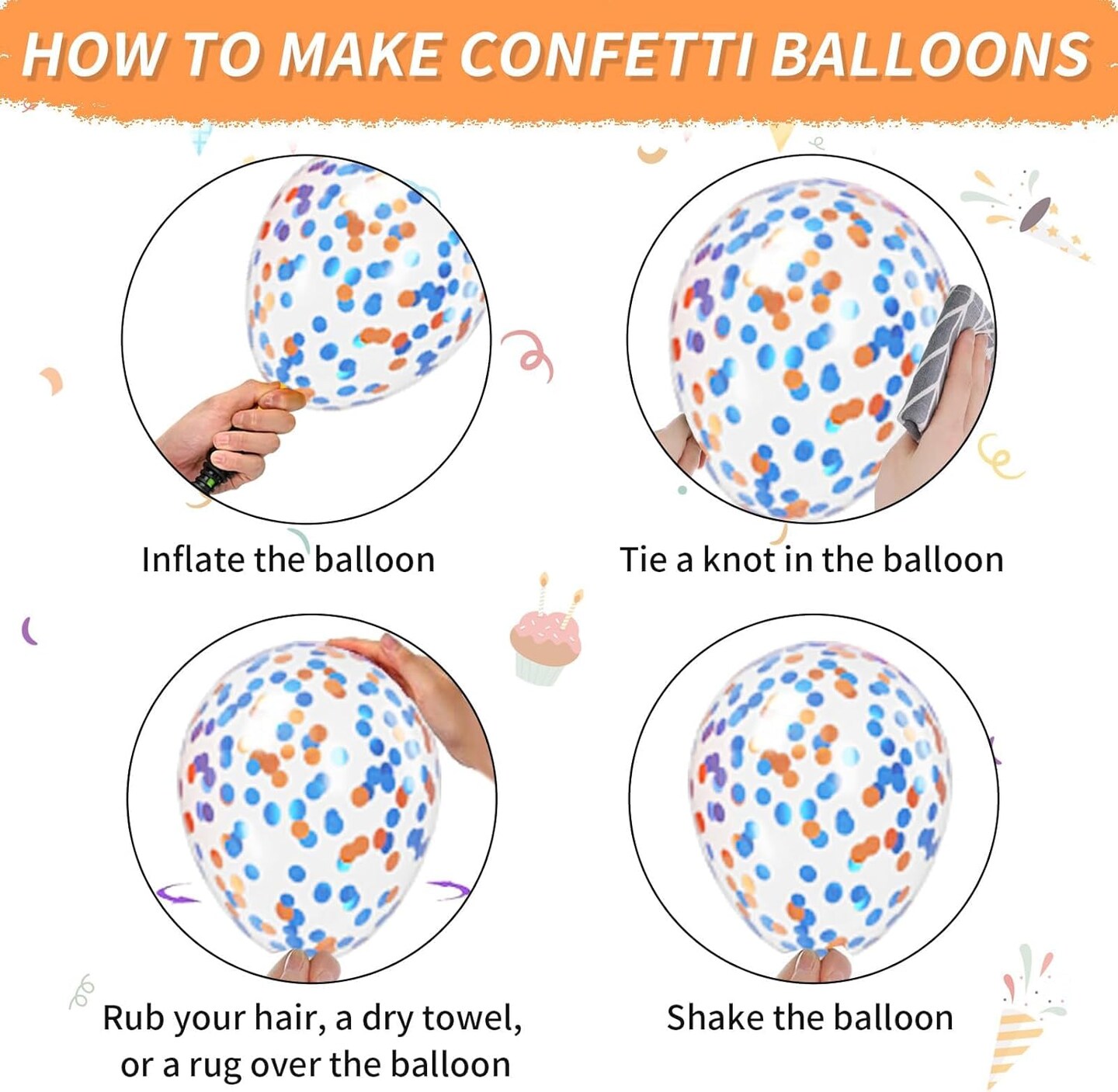 50-Piece Orange & Blue Balloon Set – 12-Inch Retro Balloons with Confetti & Ribbons for Birthday, Baby Shower, Graduation & Engagement Party Decorations