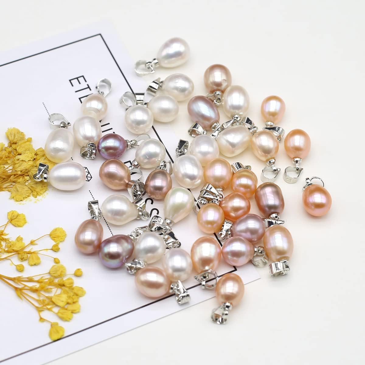10 Pcs Natural Pearl Pendants - Rice Shape Cultured Freshwater Mixed Color Pearl Bead Pendant Charms for Jewelry Making