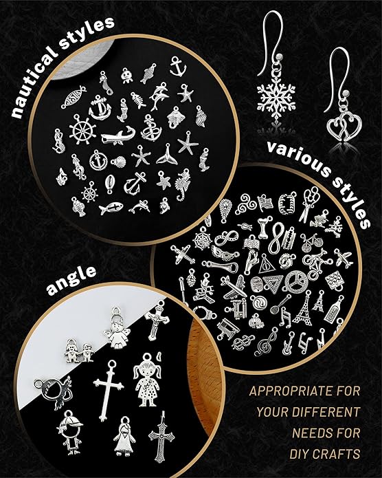300 PCS Wholesale Bulk Lots Jewelry Making Charms Mixed Smooth Tibetan Silver Alloy Charms Pendants DIY for Bracelet Necklace Jewelry Making