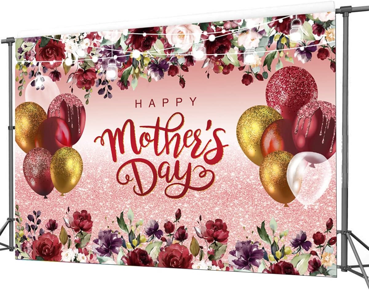 7X5ft Mother's Day Background Flowers Balloons Party Background Mothers Day Party Decoration Banner Happy Mother's Day Background CY-222