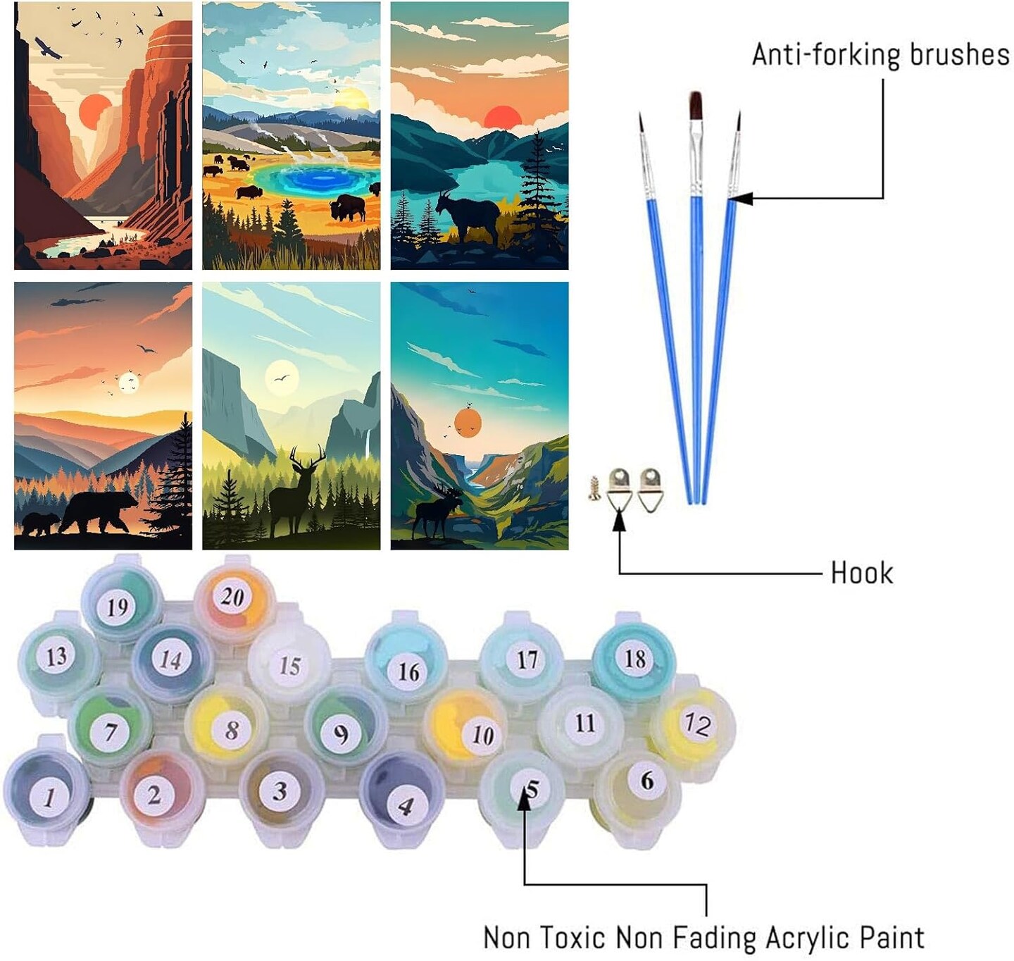 6 Packs Paint By Numbers Kit for Adults, National Park Adult Painting by Number Kits On Canvas, Landscape Oil Painting Kit for Beginners Adults&#x27; Paint-By-Number Kits for Home Wall Decor 8x12 Inch