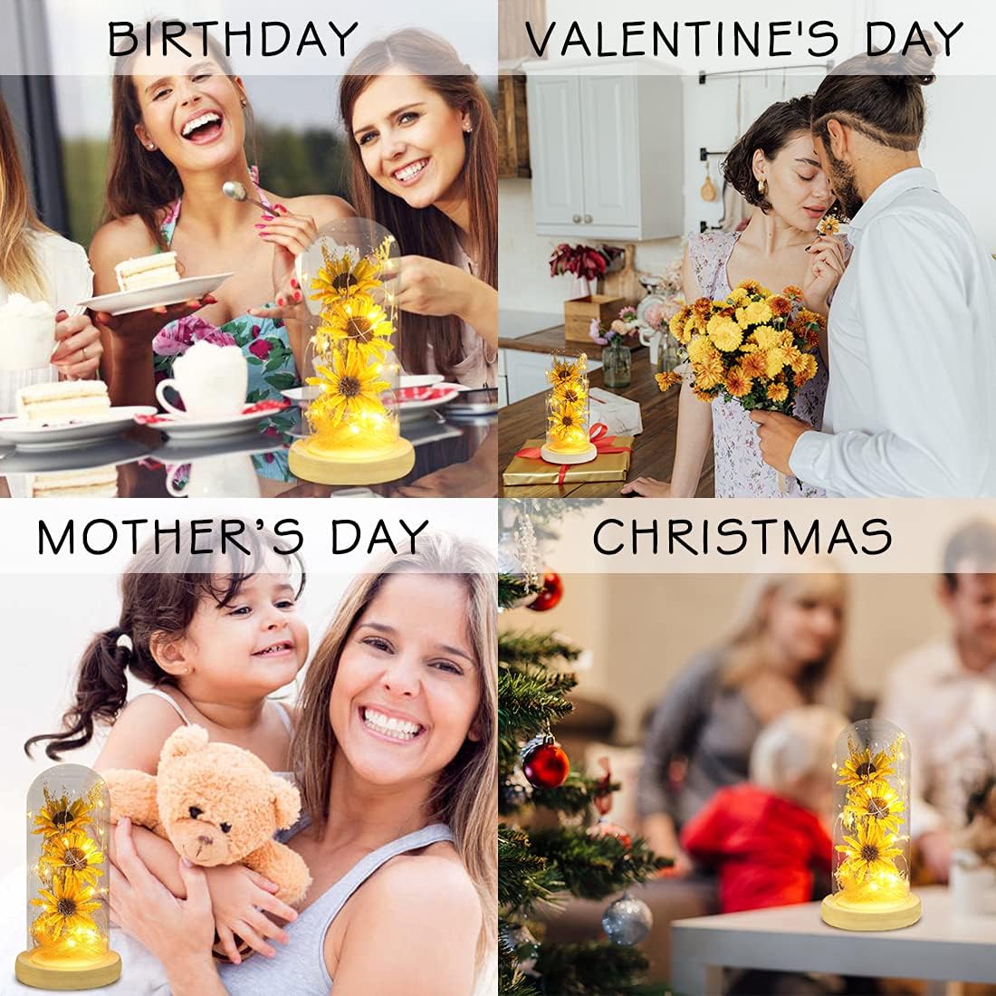 Sunflower in Glass Dome Gifts for Women Enchanted Flower with LED Light Enchanted Gift for Women on Christmas Valentine's Day Mother's Day Anniversary Birthday Thanksgiving