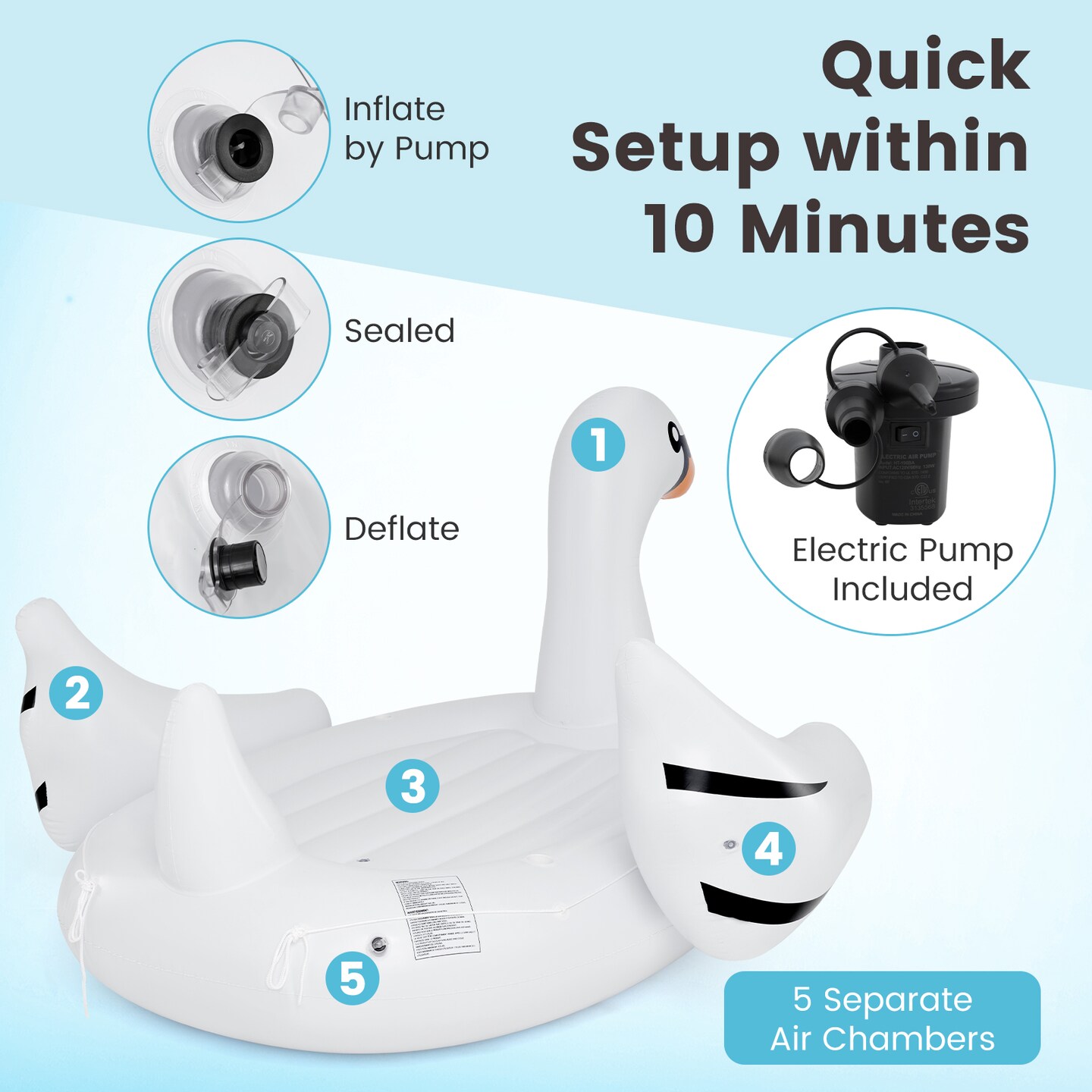 White PVC Inflatable Floating Island with Cup Holders and Mooring Rope