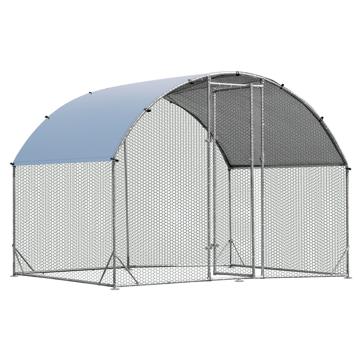 Galvanized Metal Chicken Coop with Waterproof Cover, Lockable Door and Spacious Design