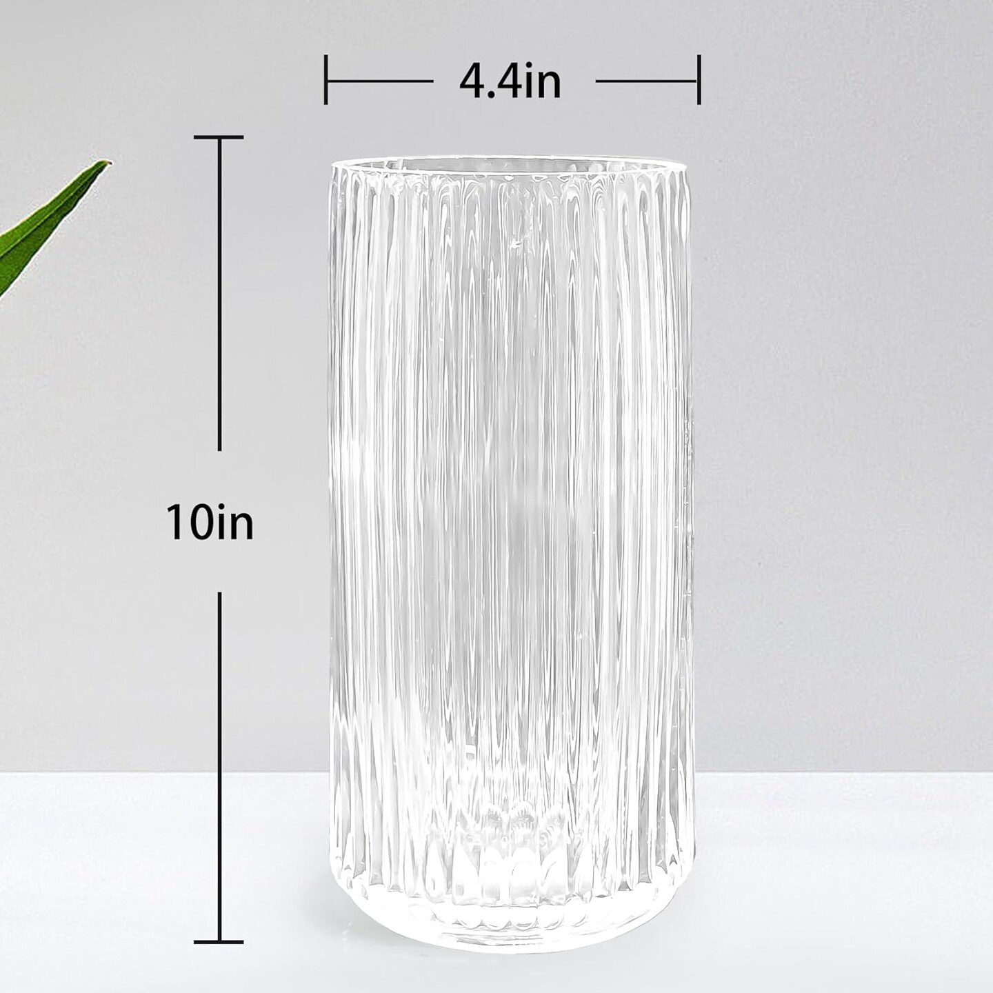 9.8&#x22; Flower Vase for Decor Ribbed Glass Vase Modern for Centerpieces Desktop Home Office Dining Living Room Wedding (Clear)