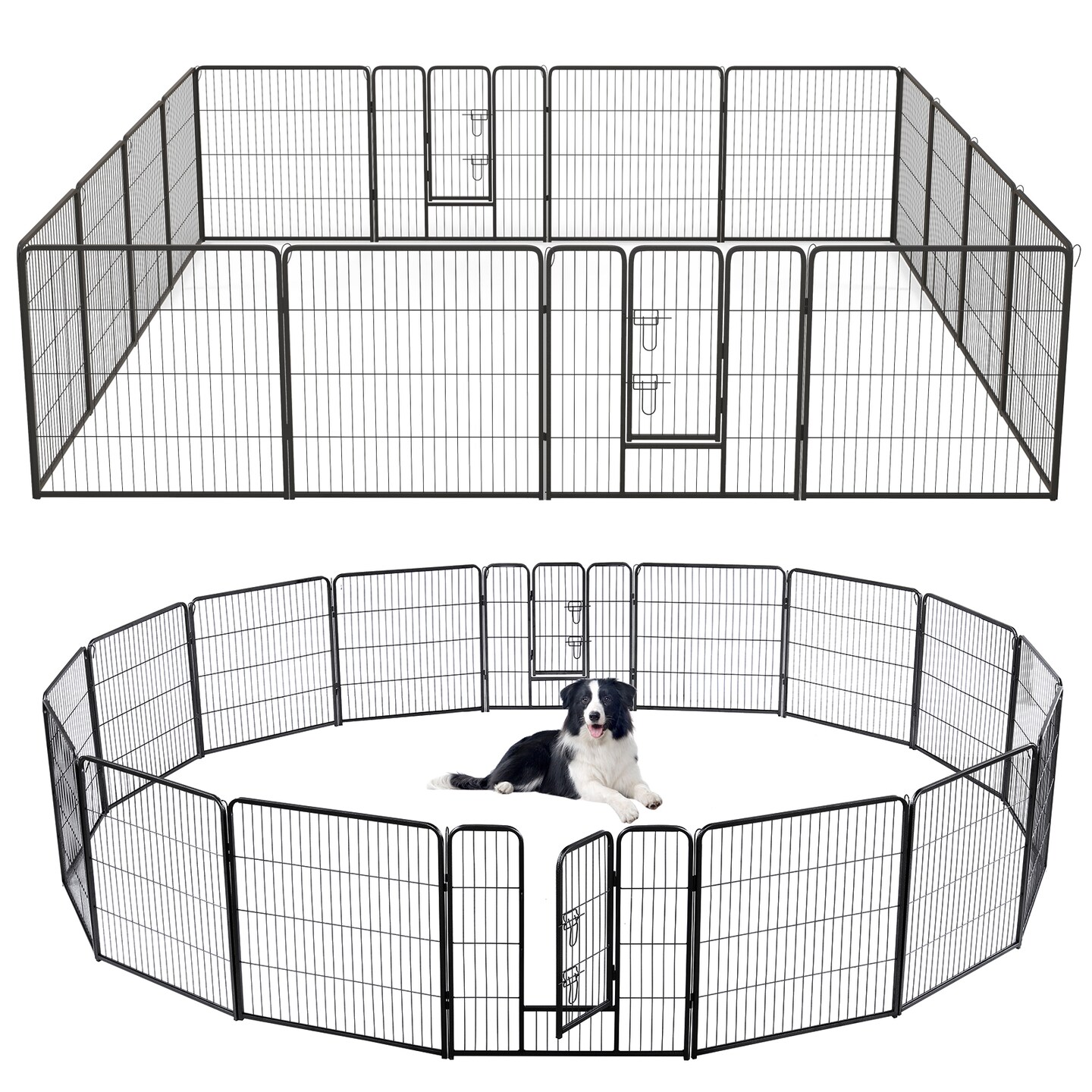 Black Metal Dog Playpen with Lockable Door and Customizable Size Options