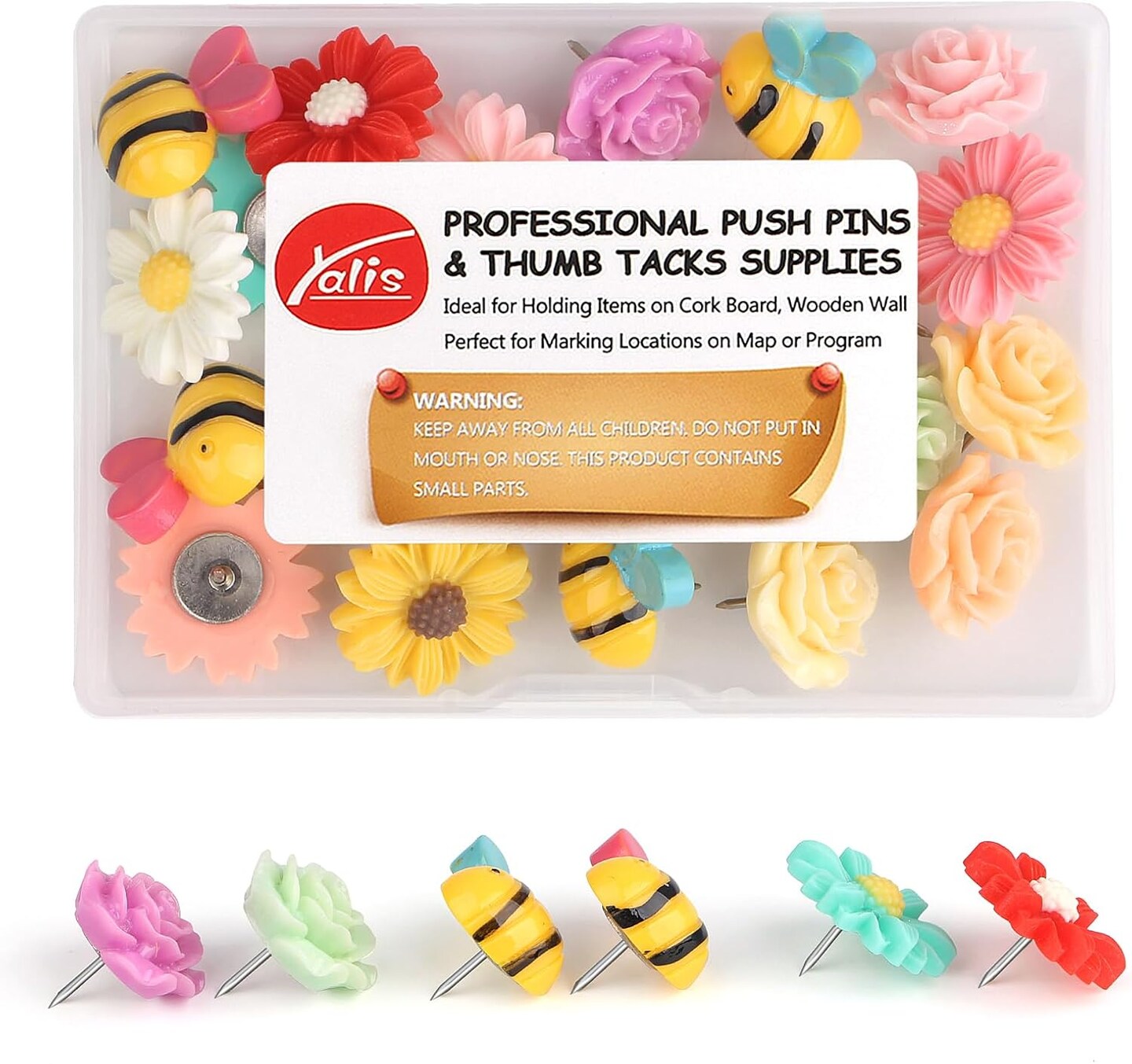 24 pcs decorative thumbtacks colorful flower and bee pushpins for cork boards whiteboards and photo walls