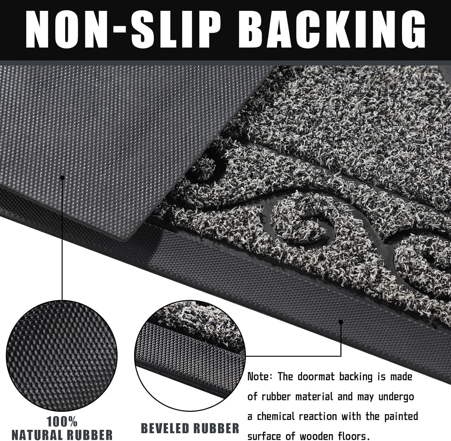 Welcome Mat, Heavy Duty Sturdy Door Mats for Home Entrance Outdoor Indoor, Front Doormat for Outside Patio Floor Entry Porch Garage Office, Waterproof, Low Profile, 29.5 x 17, Black Grey