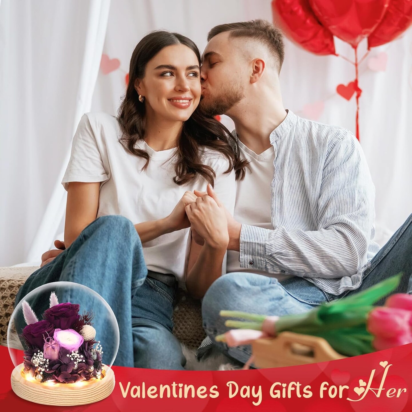 Valentines Gifts for Her, Flowers for Delivery Prime, Preserved Real Rose in Glass Dome with LED Light, Gifts Idea for Women Wife Mom Grandma on Anniversary Birthday Mothers Day
