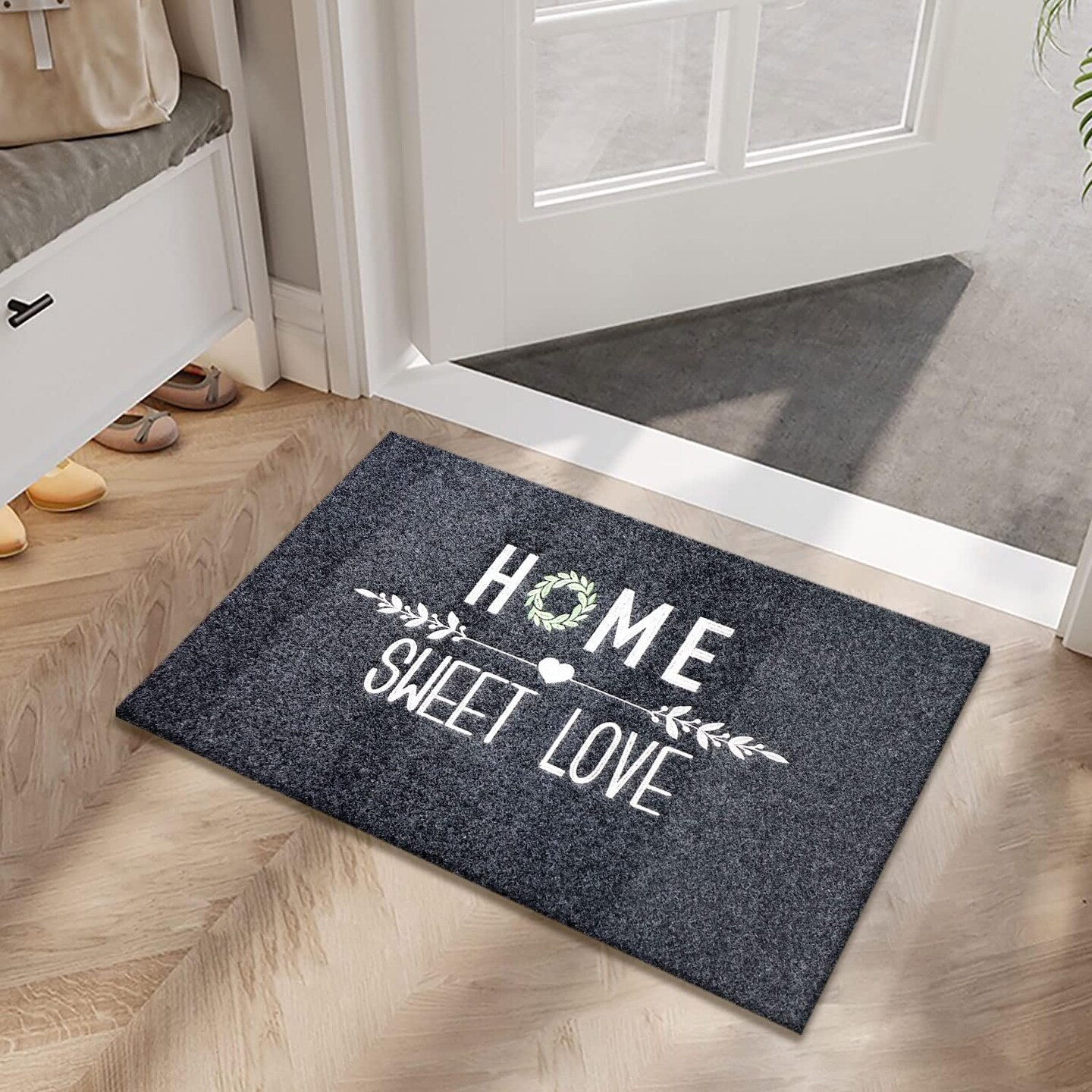 Front Door Mat, Durable Low Profile Welcome Mat Indoor,Trap Dirt and Dust Doormat Outdoor Non Slip Rugs for Patio, Yard, Garage, High Traffic Areas (Dark Grey, 28&#x22;x18&#x22;)