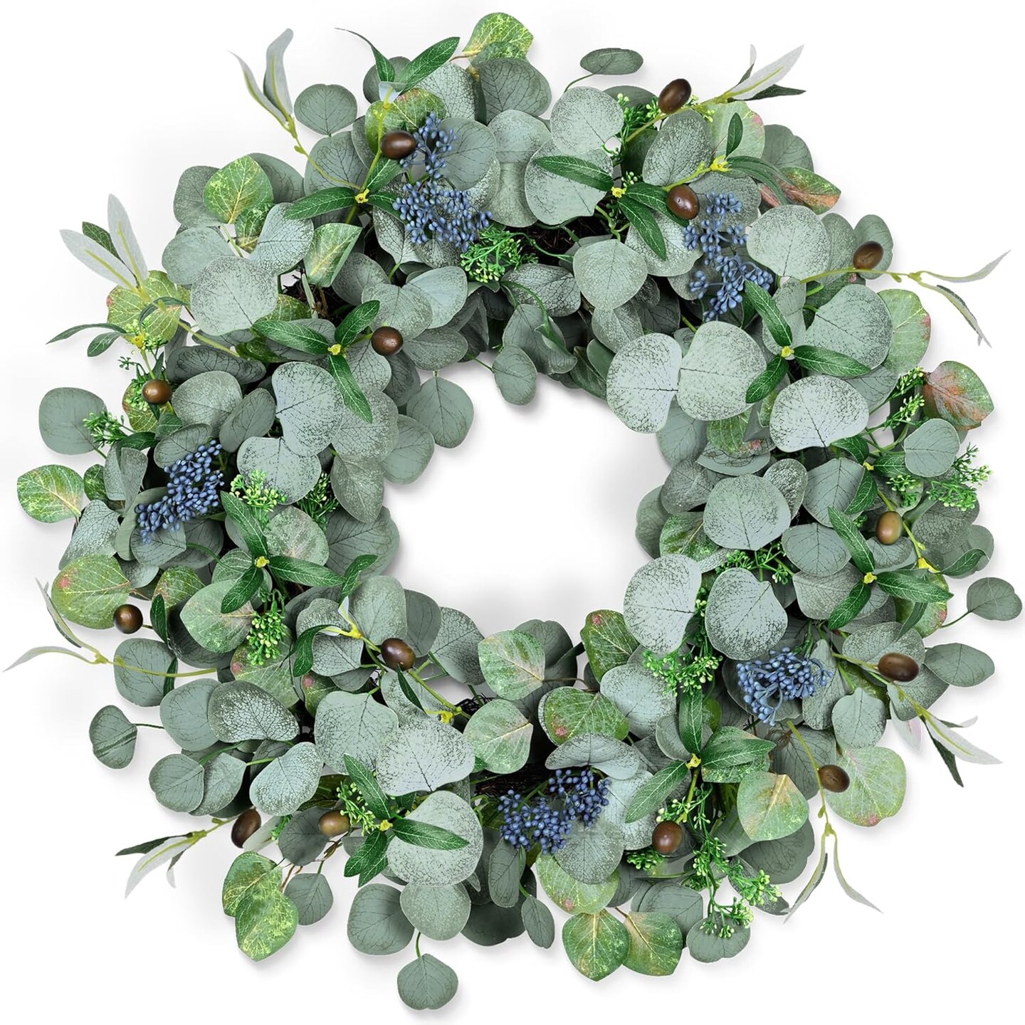 Wreath with Olive Leaves and Berries , Handmade Green Spring wreath