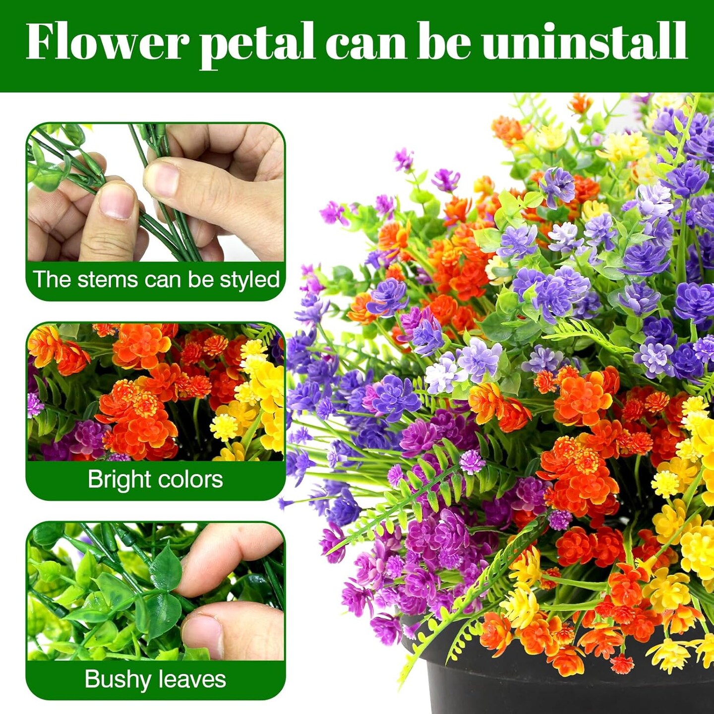 20 Bundles Artificial Flowers for Outdoors UV Resistant Fake Flowers