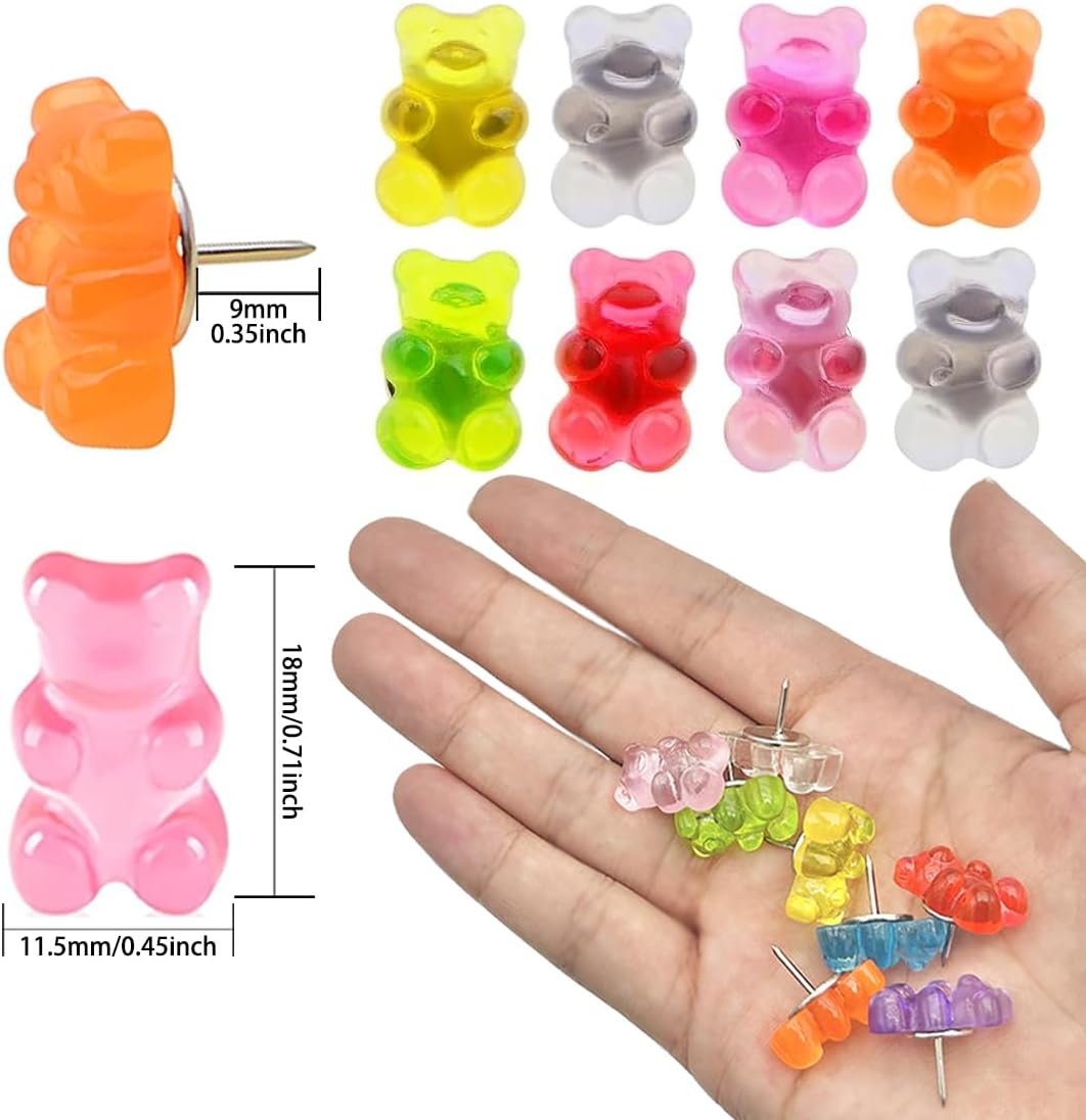 25 pcs colorful translucent gummy bear push pins cute resin thumbtacks for cork boards and bulletin boards