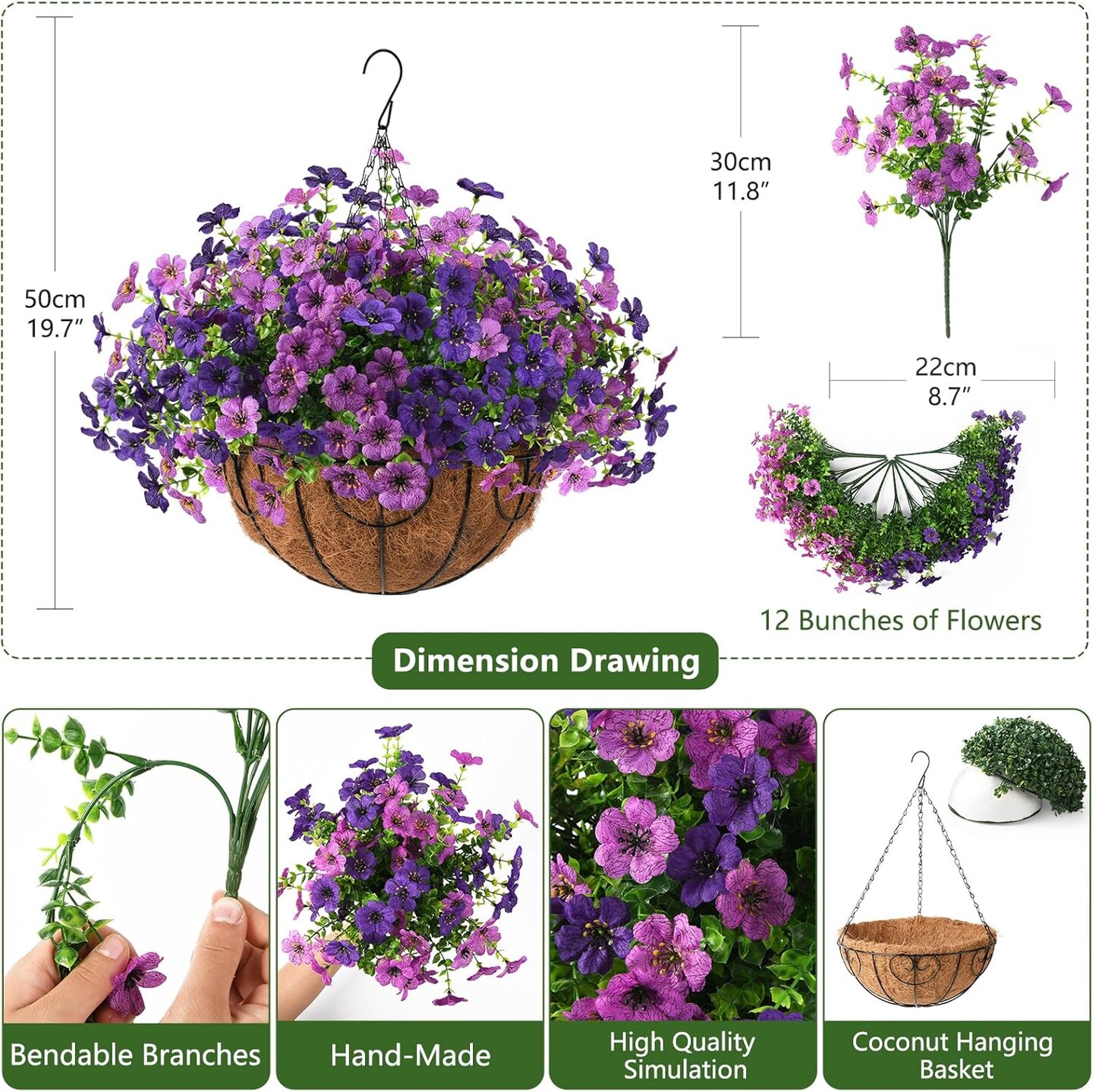 Artificial Hanging Flower Baskets – Faux Plants for Outdoor Spring Decor