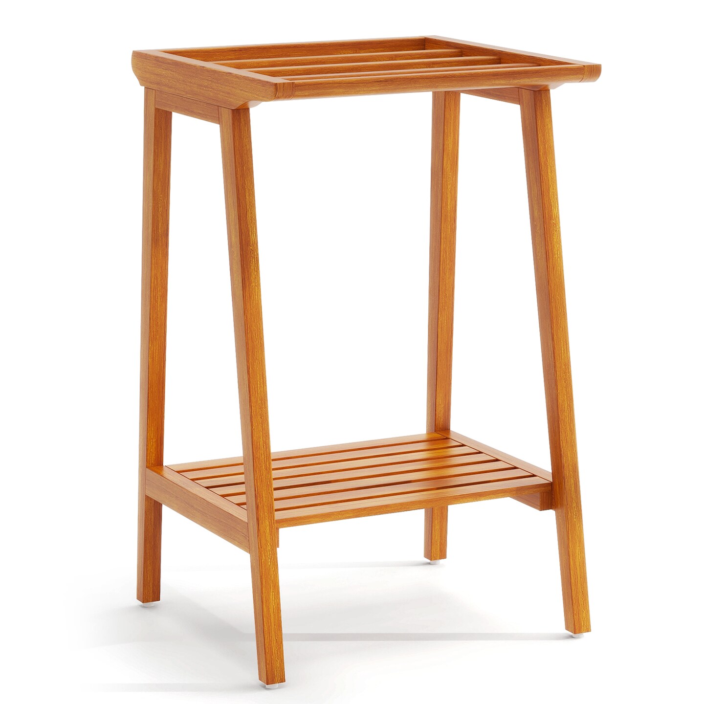 Solid Teak Wood Freestanding Towel Rack with Shelf – 5 Bars, 31.5” H