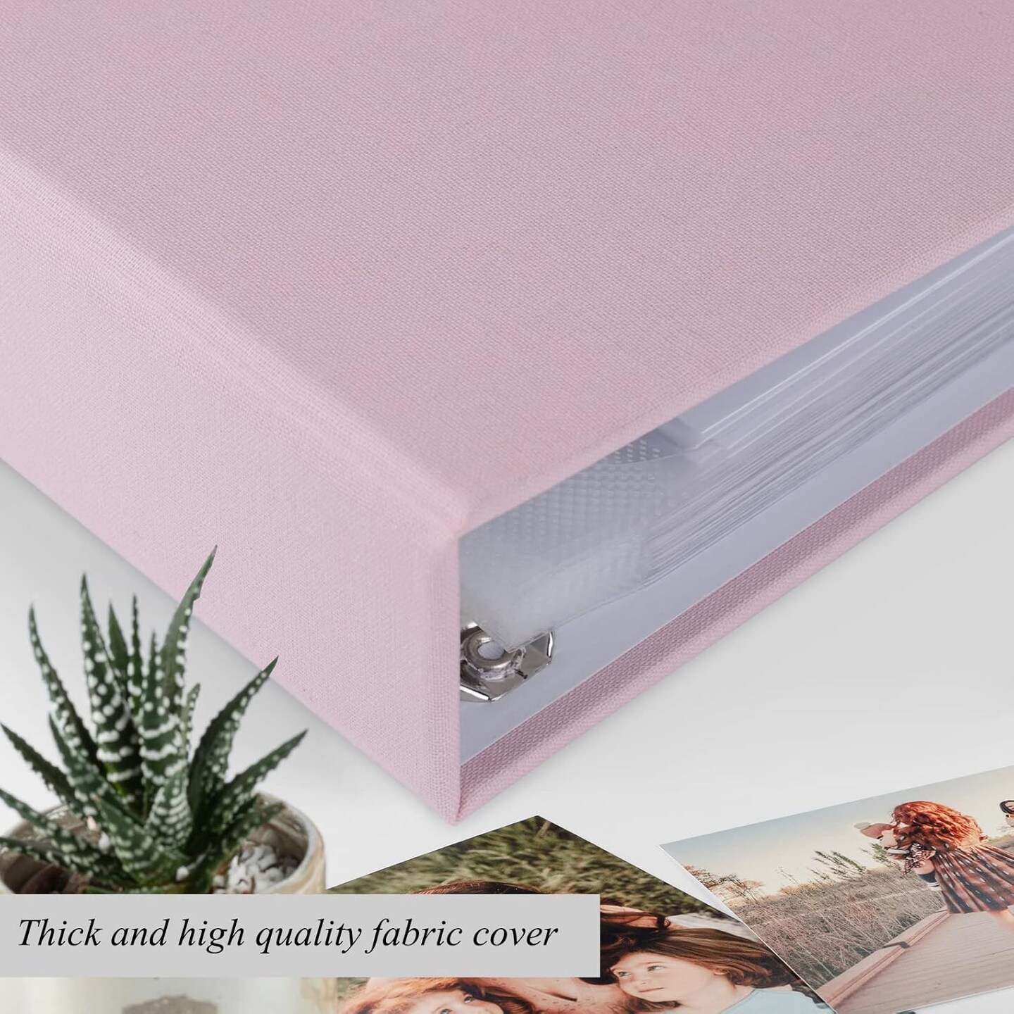 Large 3 Ring DIY Scrapbook Photo Album Journal with 30 Plastic Sleeves 60 Pages and Fabric Cover for Baby Travel Wedding Couple Anniversary kids Adventure